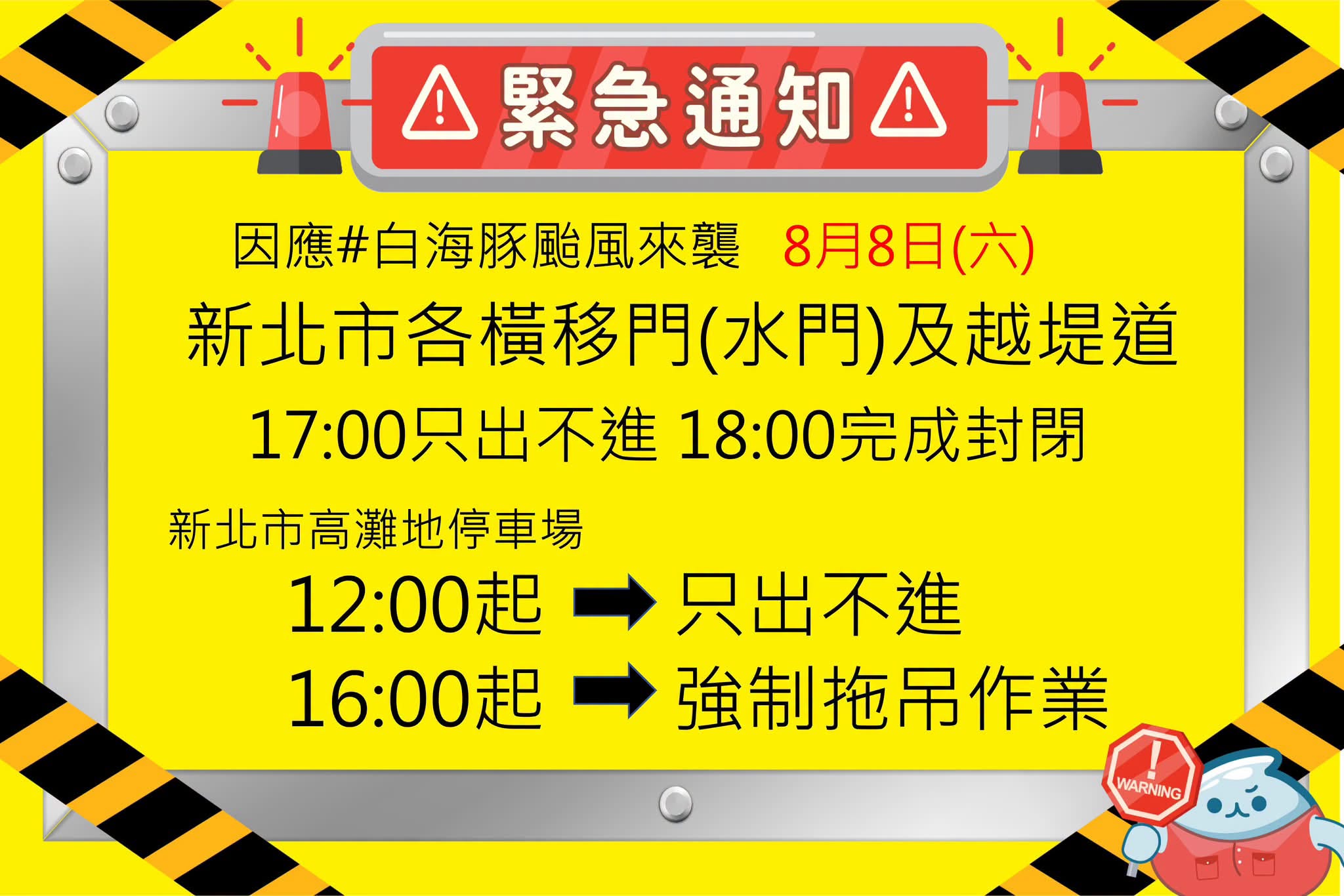 新北市高灘地停車場因應颱風白海豚來襲 